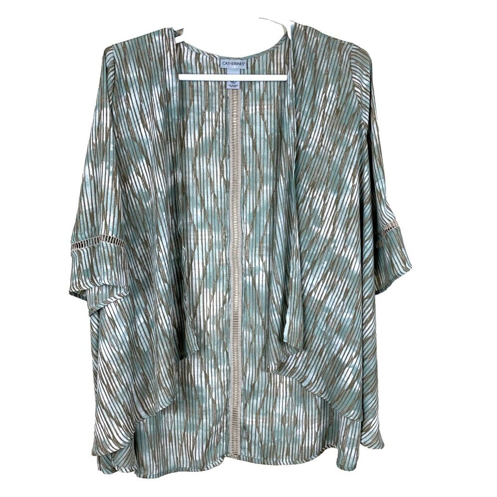 Catherines Womens 1X Open Front Kimono Cardigan Lightweight Boho Beachy Coverup